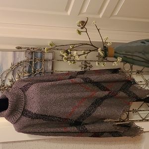 NWOT L'Amour Plaid Turtleneck Poncho sz OSFA